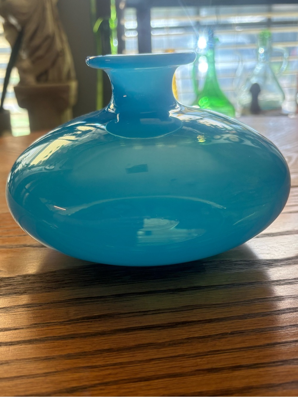 MidCentury Cased Glass Blue Vase Moretti Empoli Art Glass Handblown